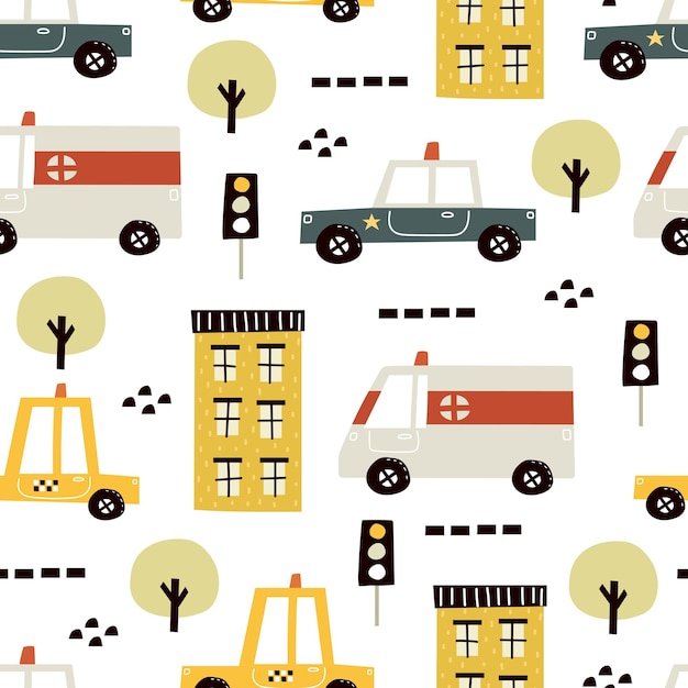 seamless pattern with cartoon cars