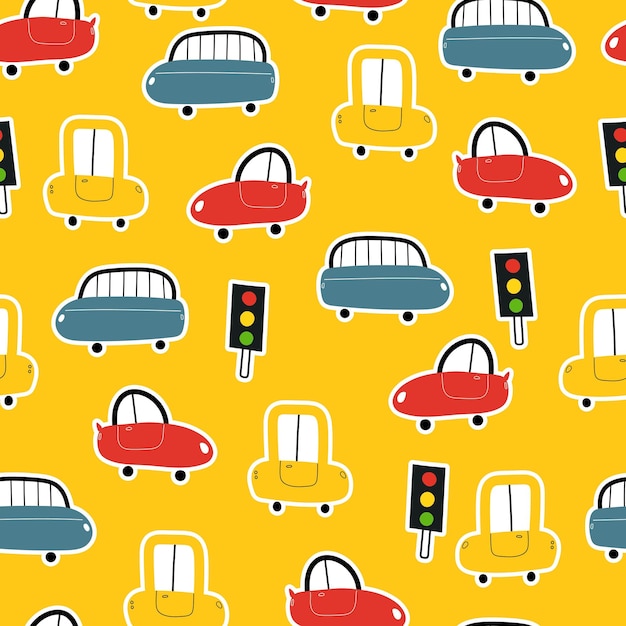 Seamless pattern with cartoon cars