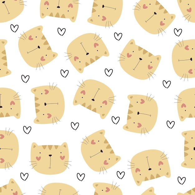 seamless pattern with cartoon cats, decor elements