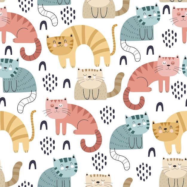 seamless pattern with cartoon cats