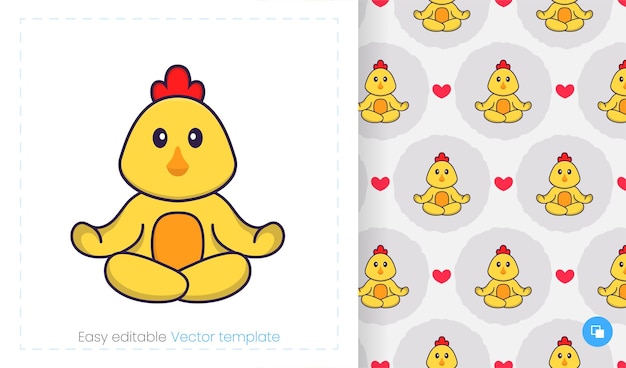 Seamless pattern with cartoon chicken on white background