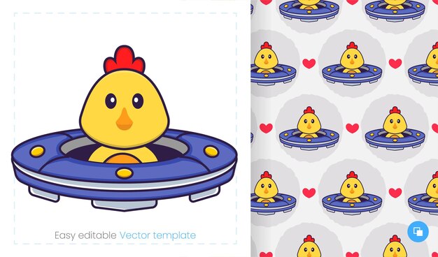 Seamless pattern with cartoon chicken on white background