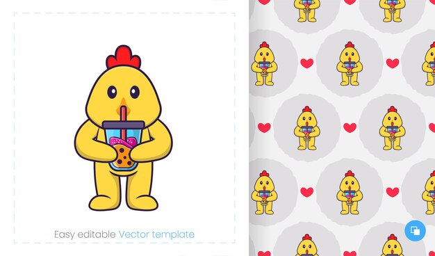 Seamless pattern with cartoon chicken on white background.