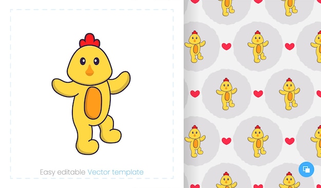 Seamless pattern with cartoon chicken on white background.