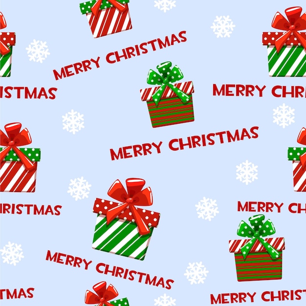 漫画のクリスマスの緑の贈り物の壁紙または装飾とのシームレスなパターン