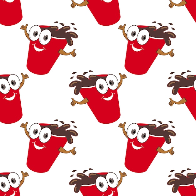 Seamless pattern with cartoon coffee cups