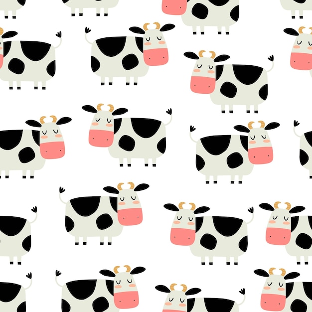 Seamless pattern with cartoon cows