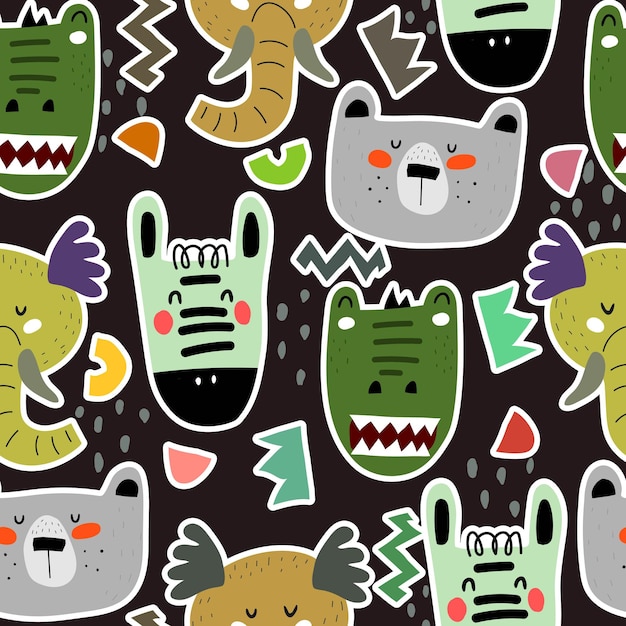 Seamless pattern with cartoon cute animals