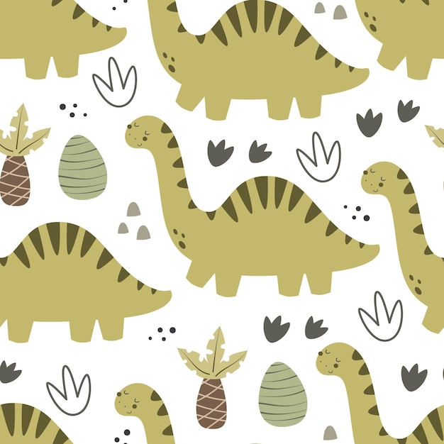 seamless pattern with cartoon dinosaurs decor elements