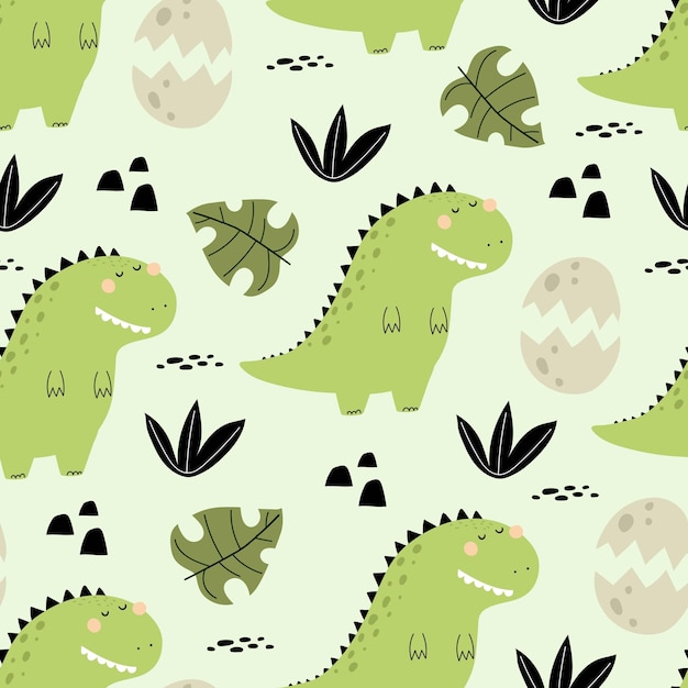 seamless pattern with cartoon dinosaurs