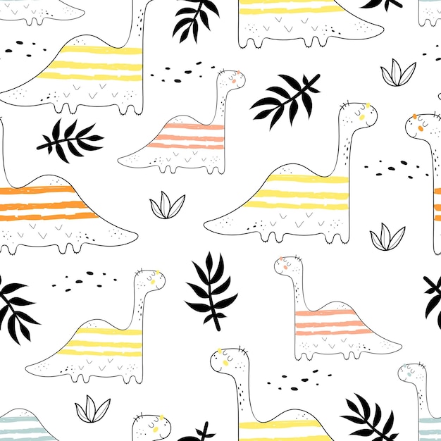 Seamless pattern with cartoon dinosaurs