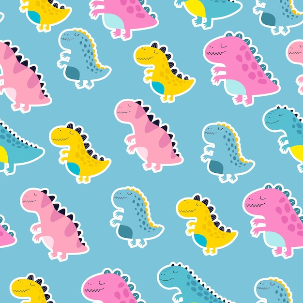 seamless pattern with cartoon dinosaurs