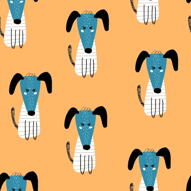Seamless pattern with cartoon dogs