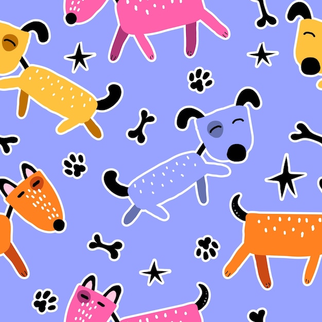 Seamless pattern with cartoon dogs