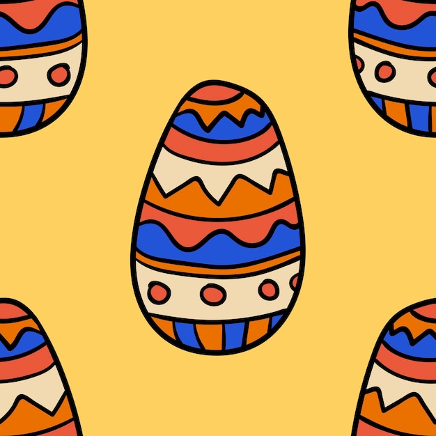 Seamless pattern with cartoon, doodle easter egg with ornament