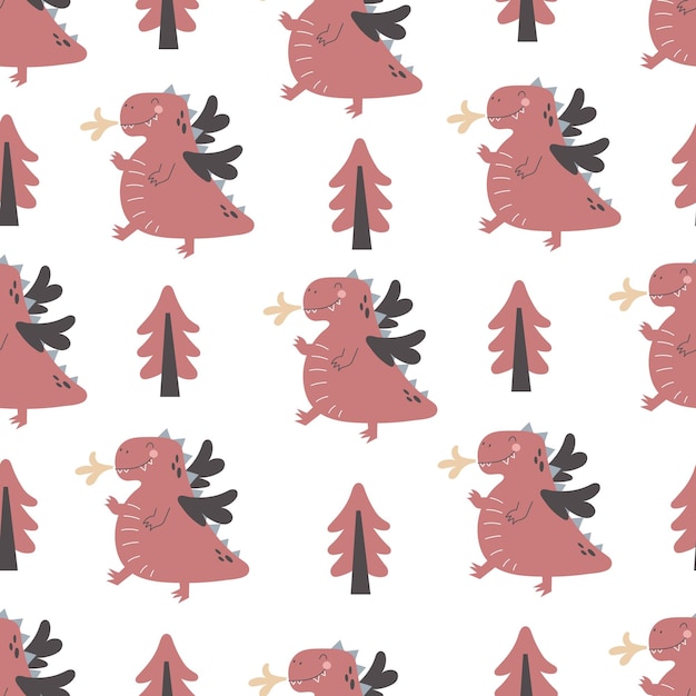 Seamless pattern with cartoon dragon