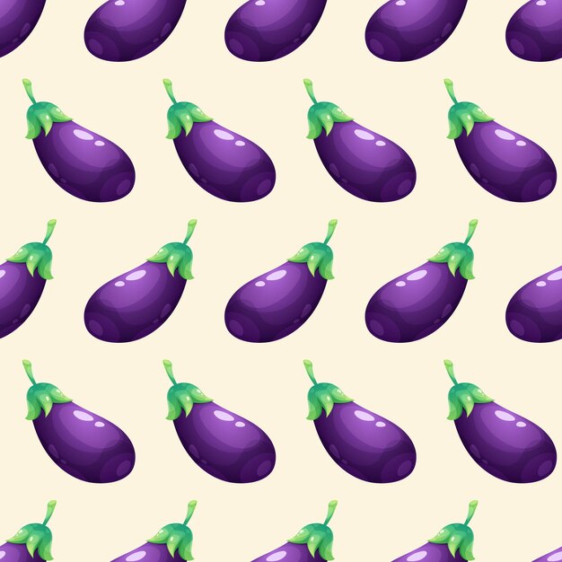 Vector seamless pattern with cartoon eggplant on a white background pattern with vegetables