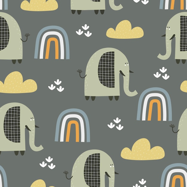 Vector seamless pattern with cartoon elephants