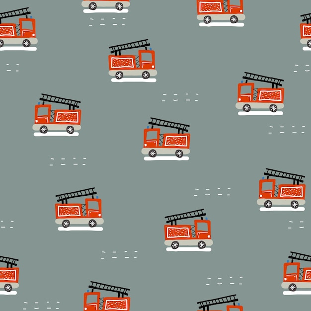 seamless pattern with cartoon fire engines