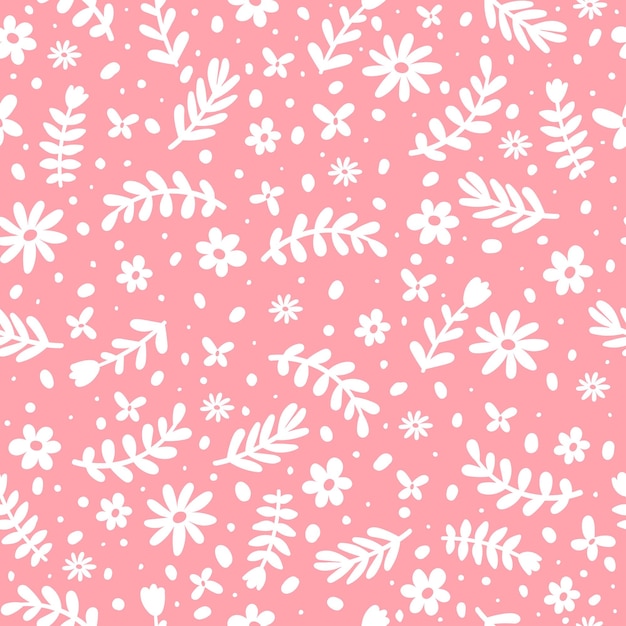 Seamless pattern with cartoon flowers, decor elements