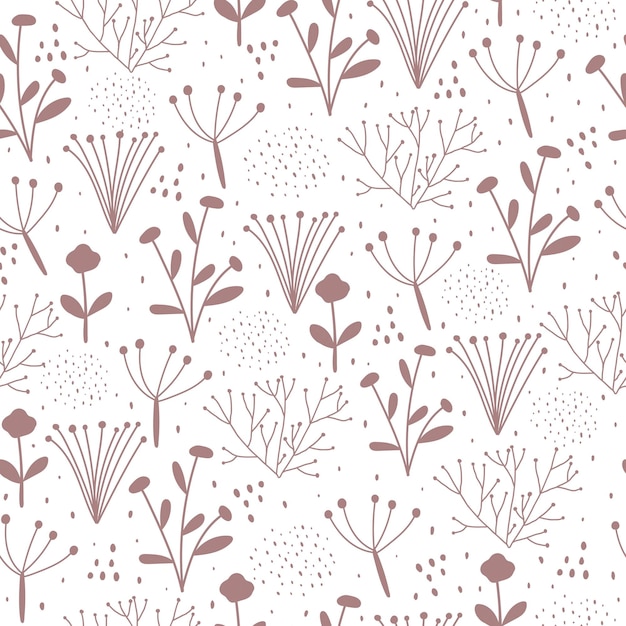 Seamless pattern with cartoon flowers, decor elements