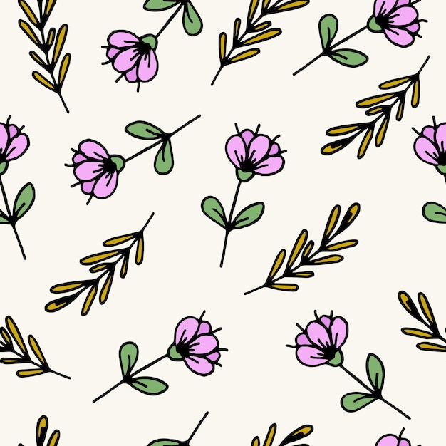 Seamless pattern with cartoon flowers Seamless floral cute background