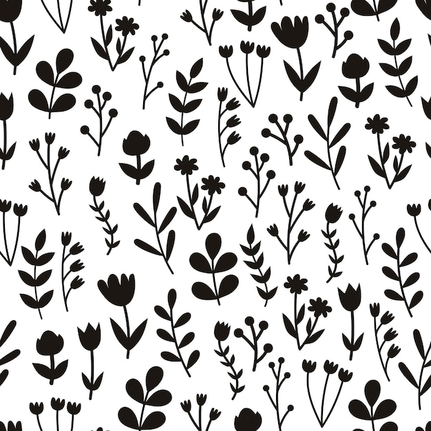 Seamless pattern with cartoon flowers, twig