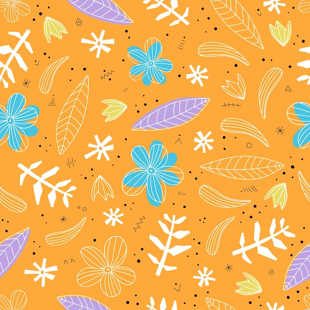 seamless pattern with cartoon flowers, twig