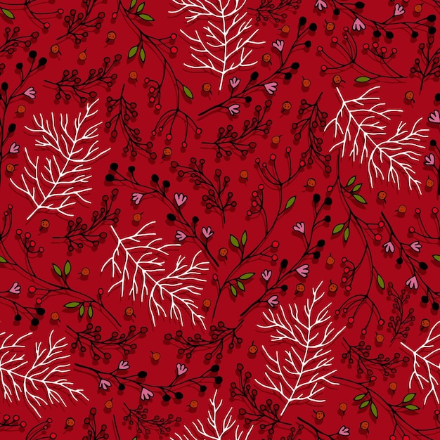 seamless pattern with cartoon flowers, twig