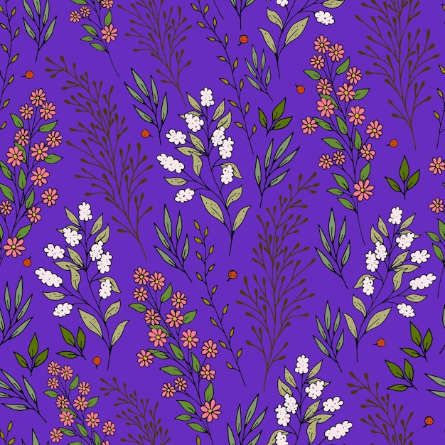 seamless pattern with cartoon flowers twig