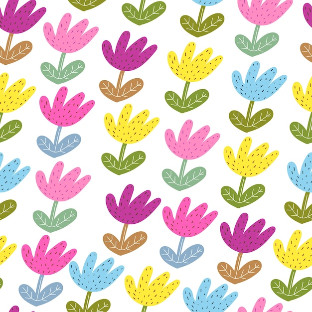 Seamless pattern with cartoon flowers