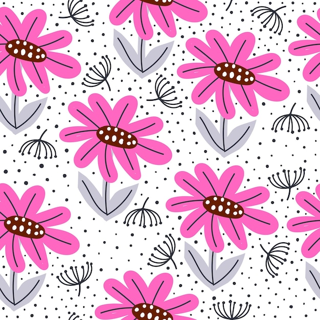 Seamless pattern with cartoon flowers