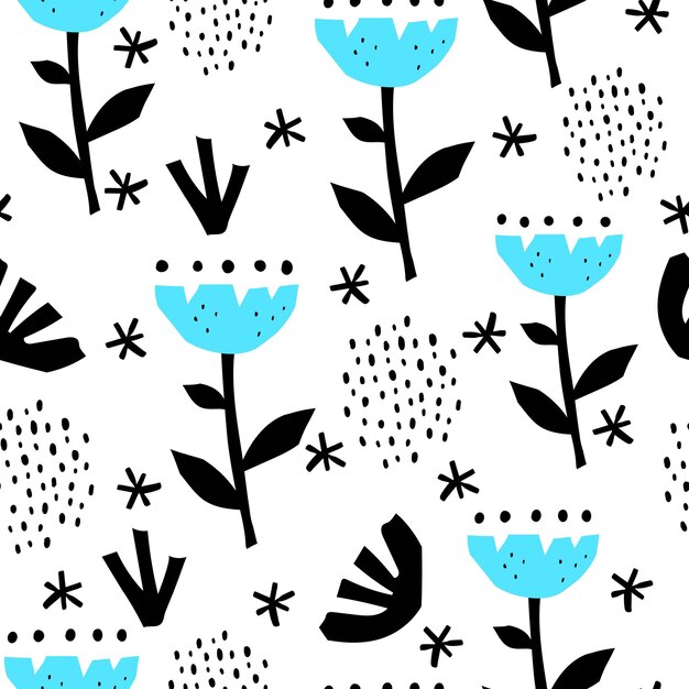 Seamless pattern with cartoon flowers