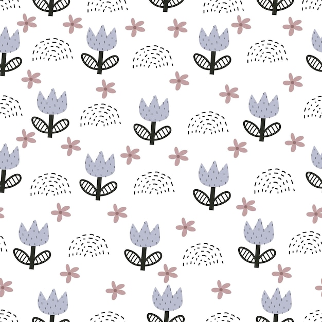 seamless pattern with cartoon flowers