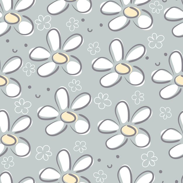 seamless pattern with cartoon flowers