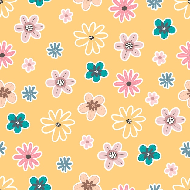 seamless pattern with cartoon flowers