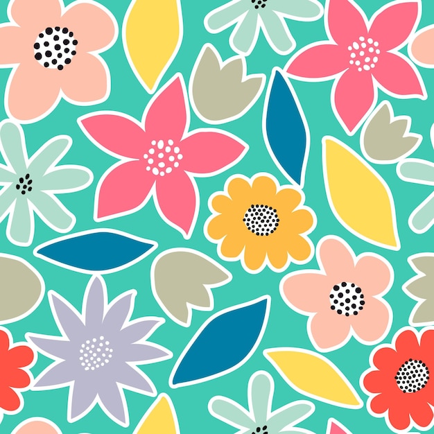 Seamless pattern with cartoon flowers