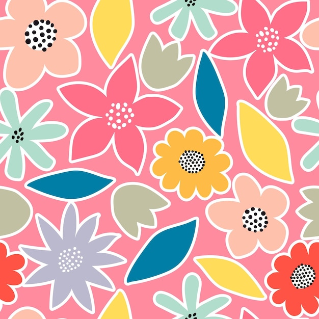 Seamless pattern with cartoon flowers