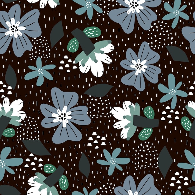 Seamless pattern with cartoon flowers