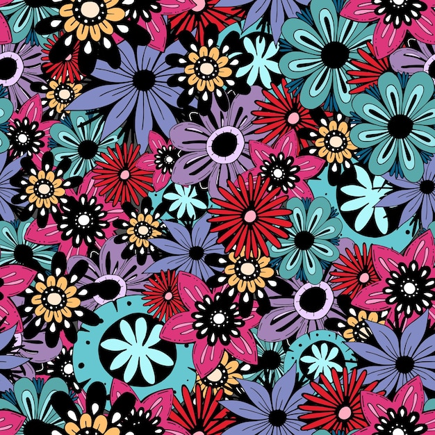 Seamless pattern with cartoon flowers