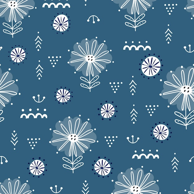 Seamless pattern with cartoon flowers