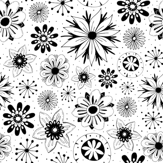 Seamless pattern with cartoon flowers