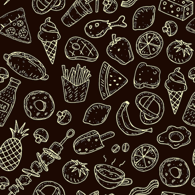 Seamless pattern with cartoon food