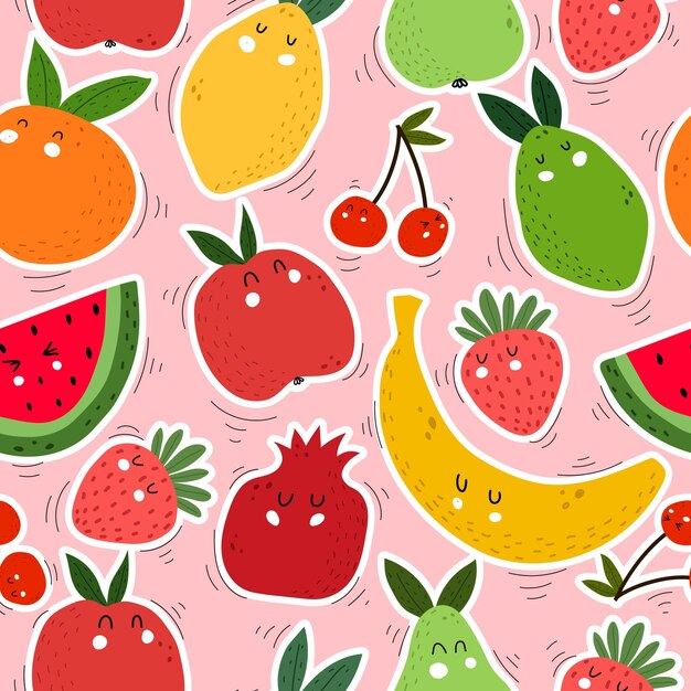 Seamless pattern with cartoon fruits