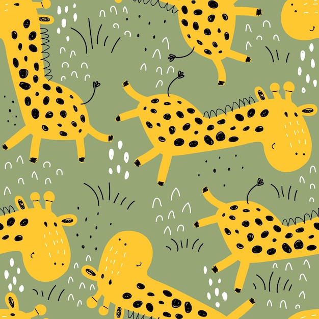 Seamless pattern with cartoon giraffes