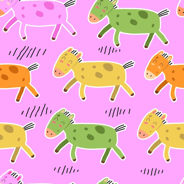 Seamless pattern with cartoon horses