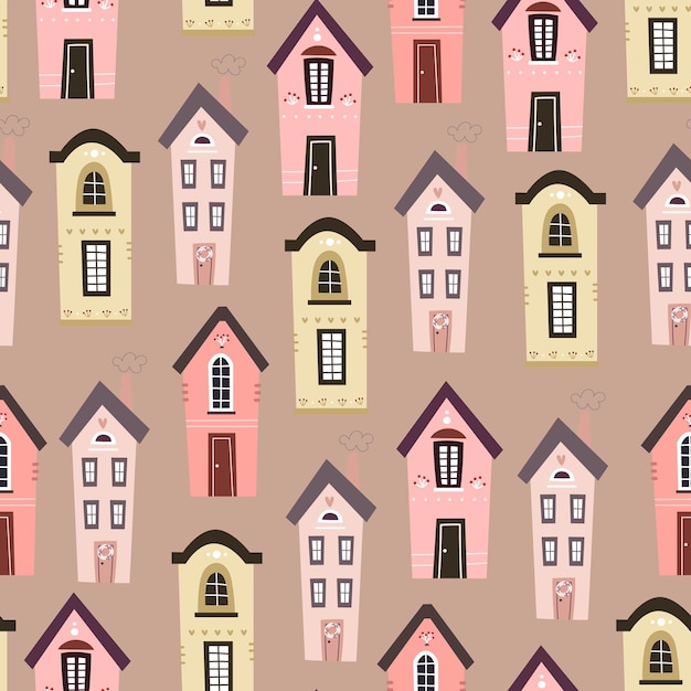 seamless pattern with cartoon houses