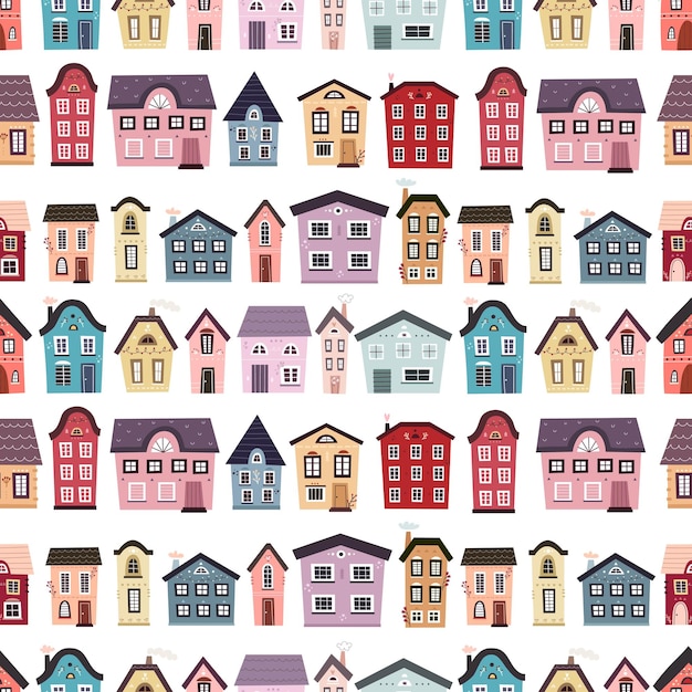 seamless pattern with cartoon houses