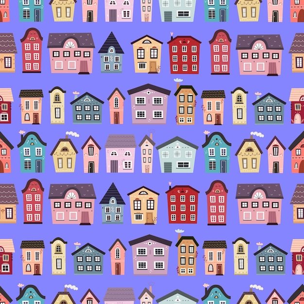 seamless pattern with cartoon houses