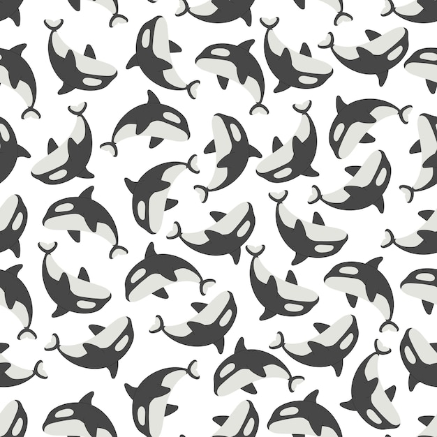 Vector seamless pattern with cartoon killer whale